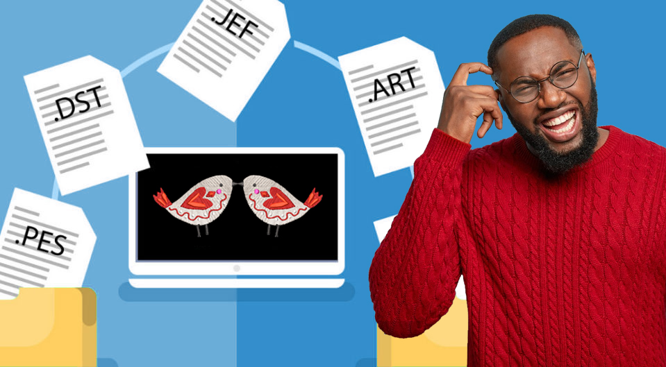 A person feeling overwhelmed by the variety of embroidery formats