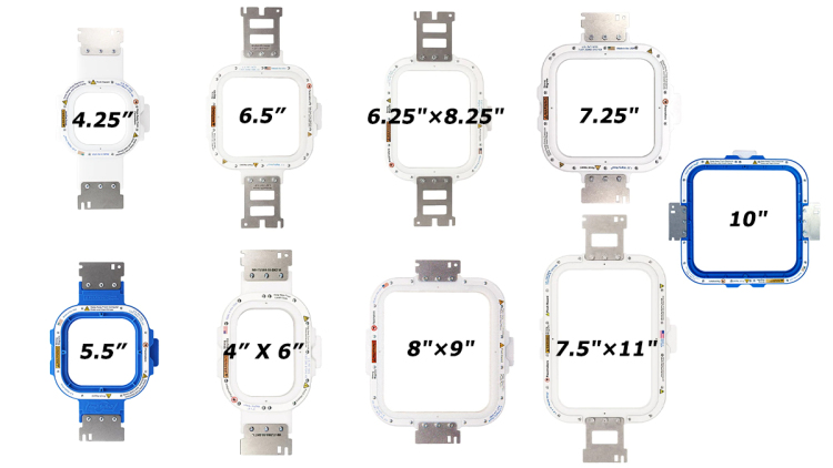 Nine sizes of magnetic embroidery hoops.