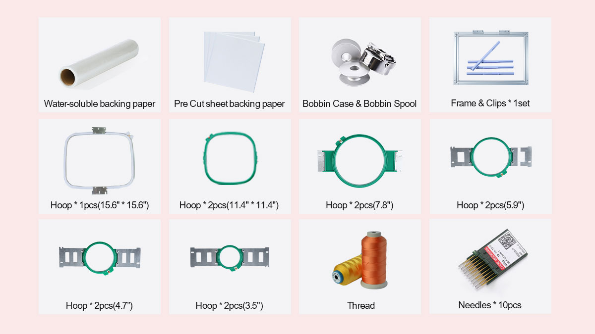 12 types of complimentary embroidery accessories.