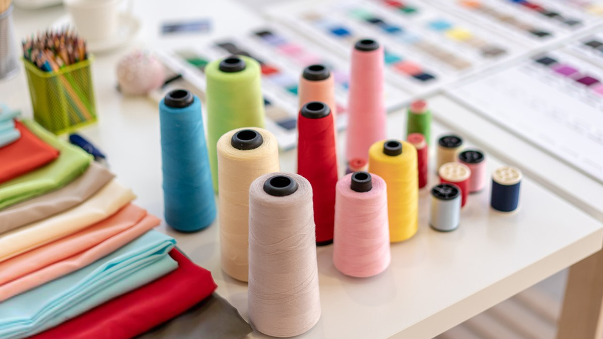 Various styles of embroidery threads and fabrics.