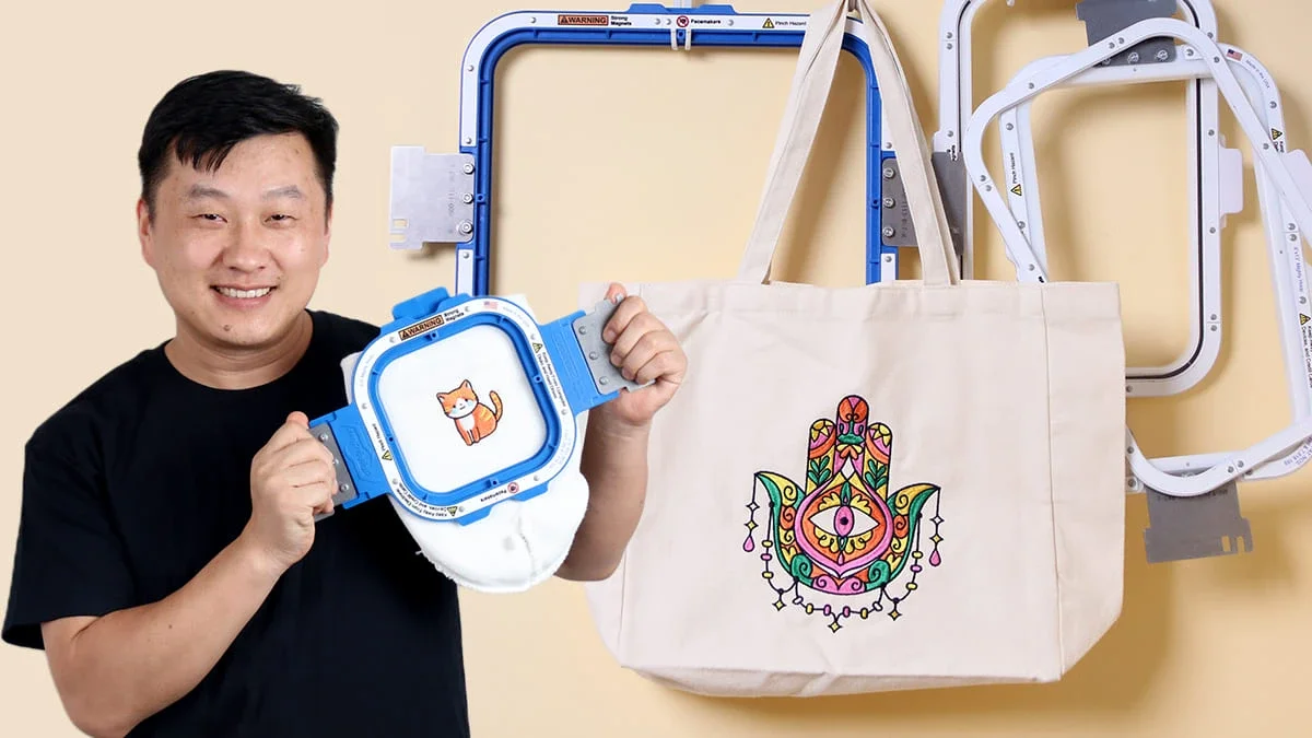 Mighty Hoop is easy to use, making embroidery on bags more convenient.