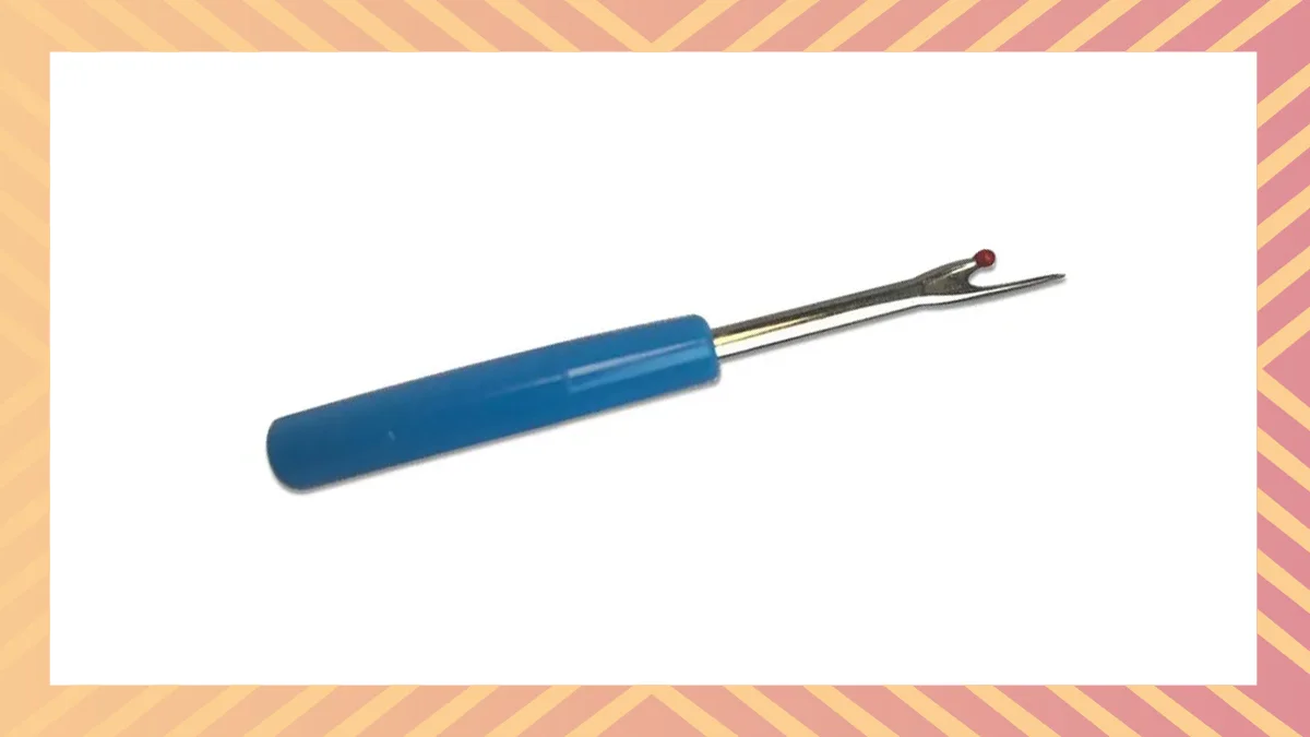 A Seam Ripper typically consists of a handle and a blade that resembles a tiny tree branch.