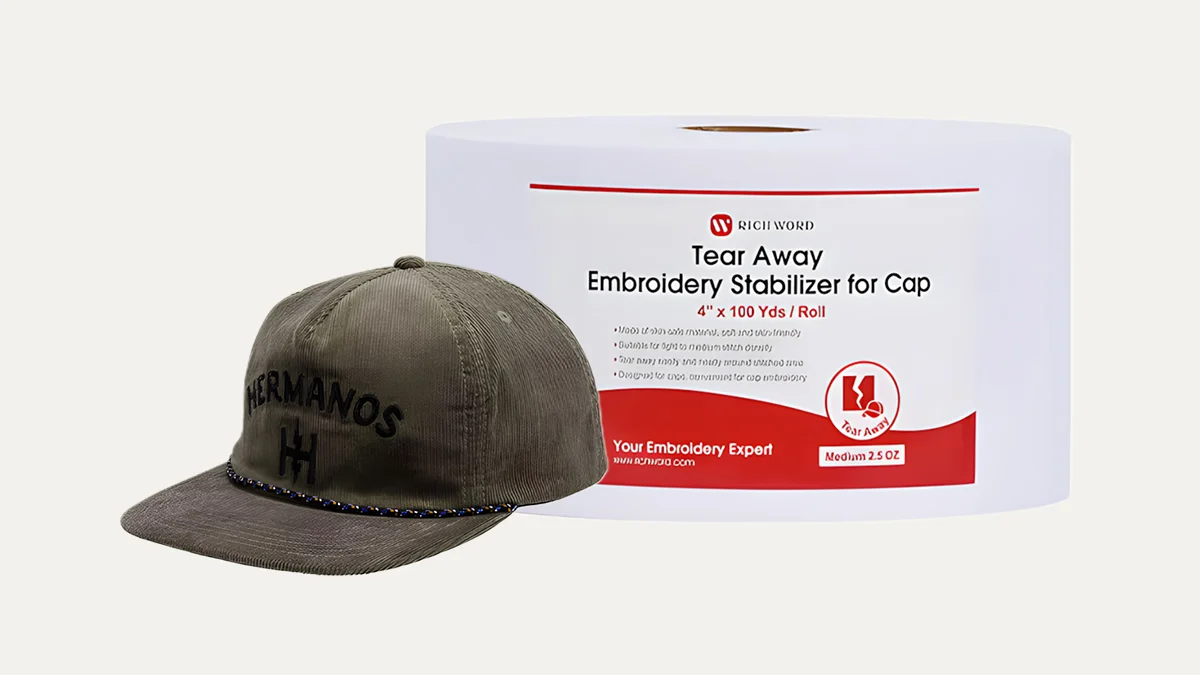 Tearaway stabilizer is suitable for lightweight hat fabrics such as cotton hats.