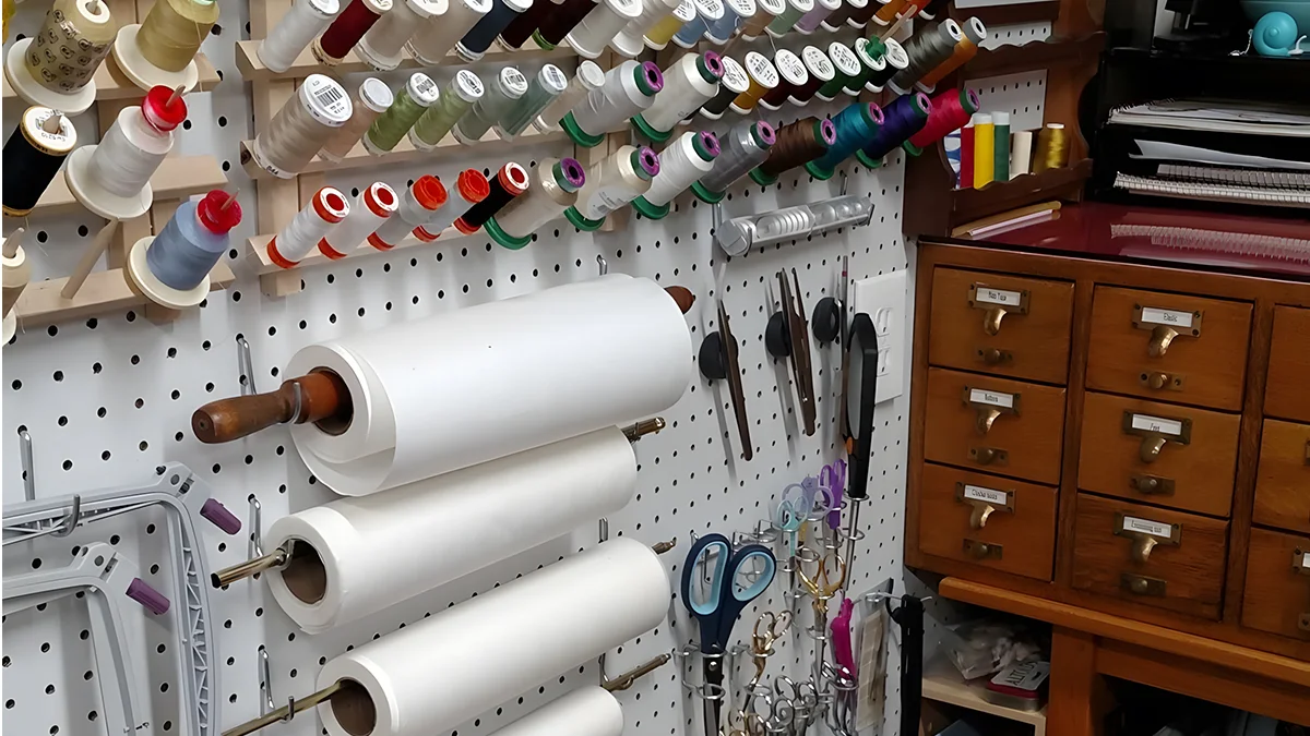 A well-organized embroidery workspace