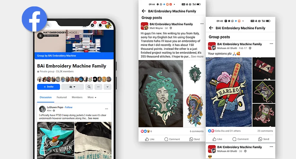 Join BAi’s 8000+ member Facebook group for embroidery support and community.